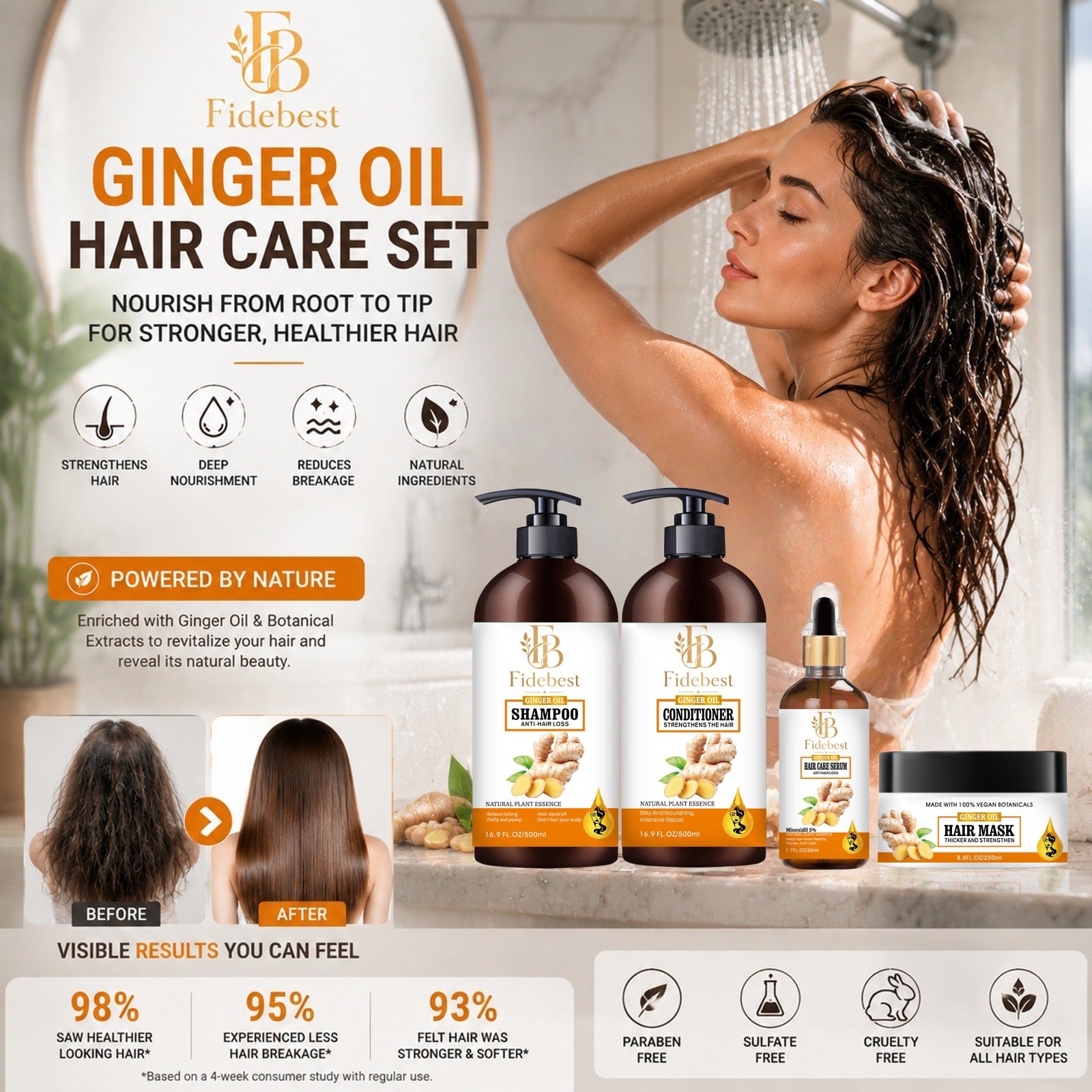 Ginger Shampoo Conditioner Hair Mask And Hair Oil Set