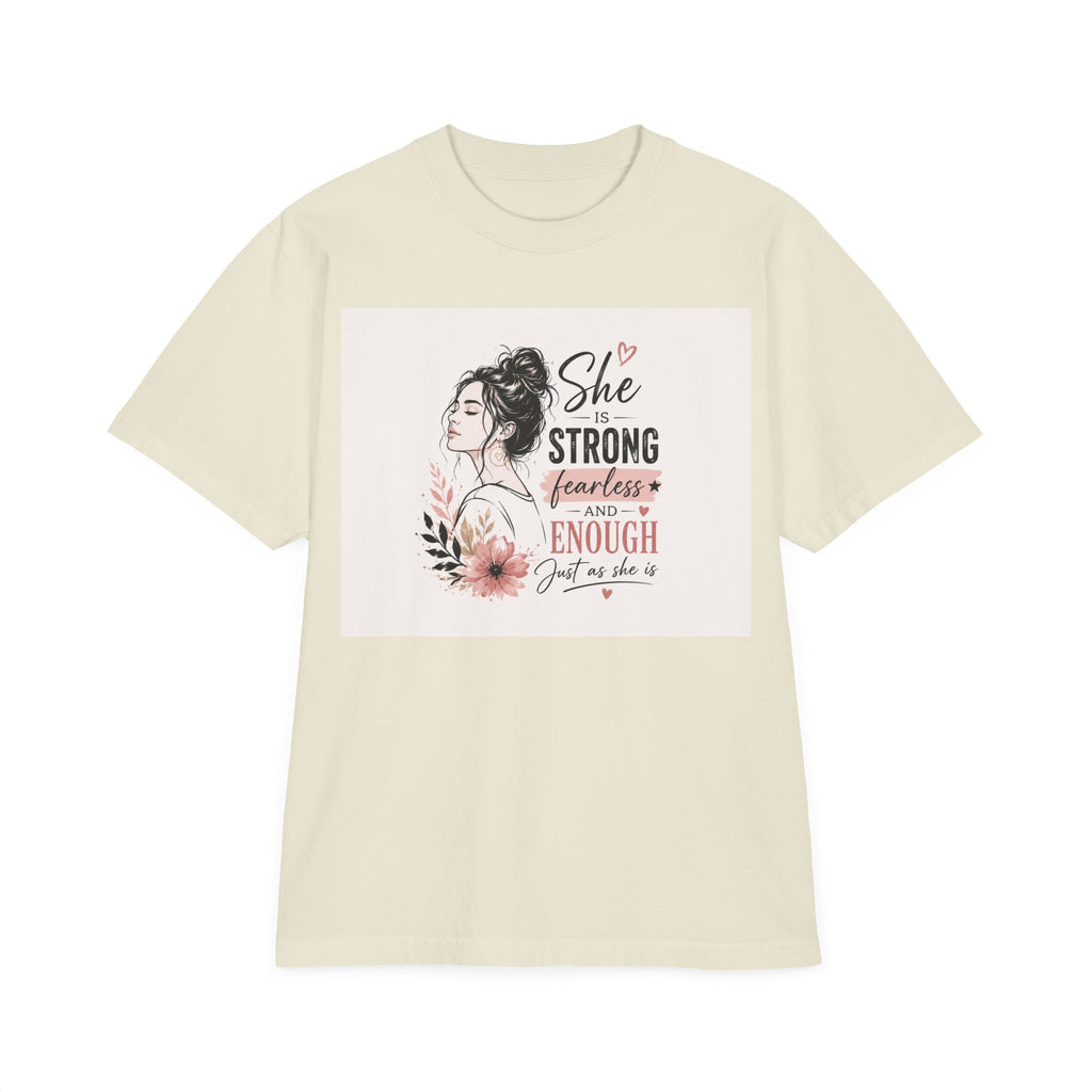 Inspirational Women’s T-Shirt — "She is Strong, Fearless and Enough" Floral Graphic