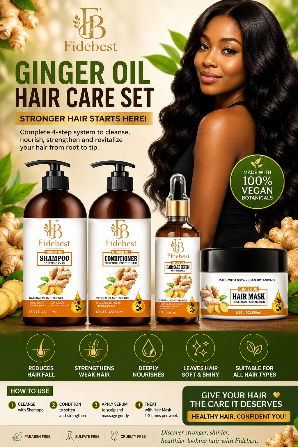 Ginger Shampoo Conditioner Hair Mask And Hair Oil Set